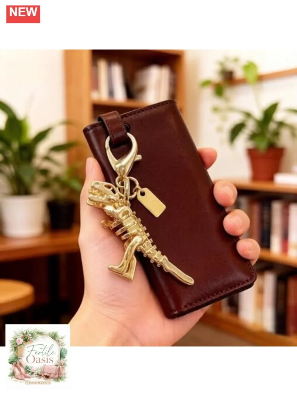 Gold Dinosaur Bag Charm Keychain Purse Accessory for Handbags Zipper Pull